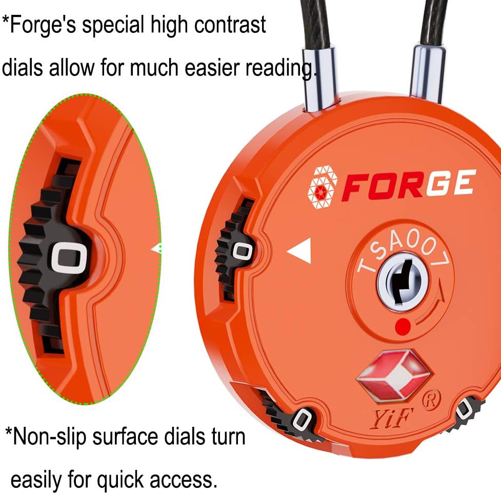 Forge Quality TSA Approved Luggage Locks for Travel Accessories, Suitcase, Pelican case, Set Your own Combination, Zinc Alloy Body-Cable Locks Orange 2 Locks