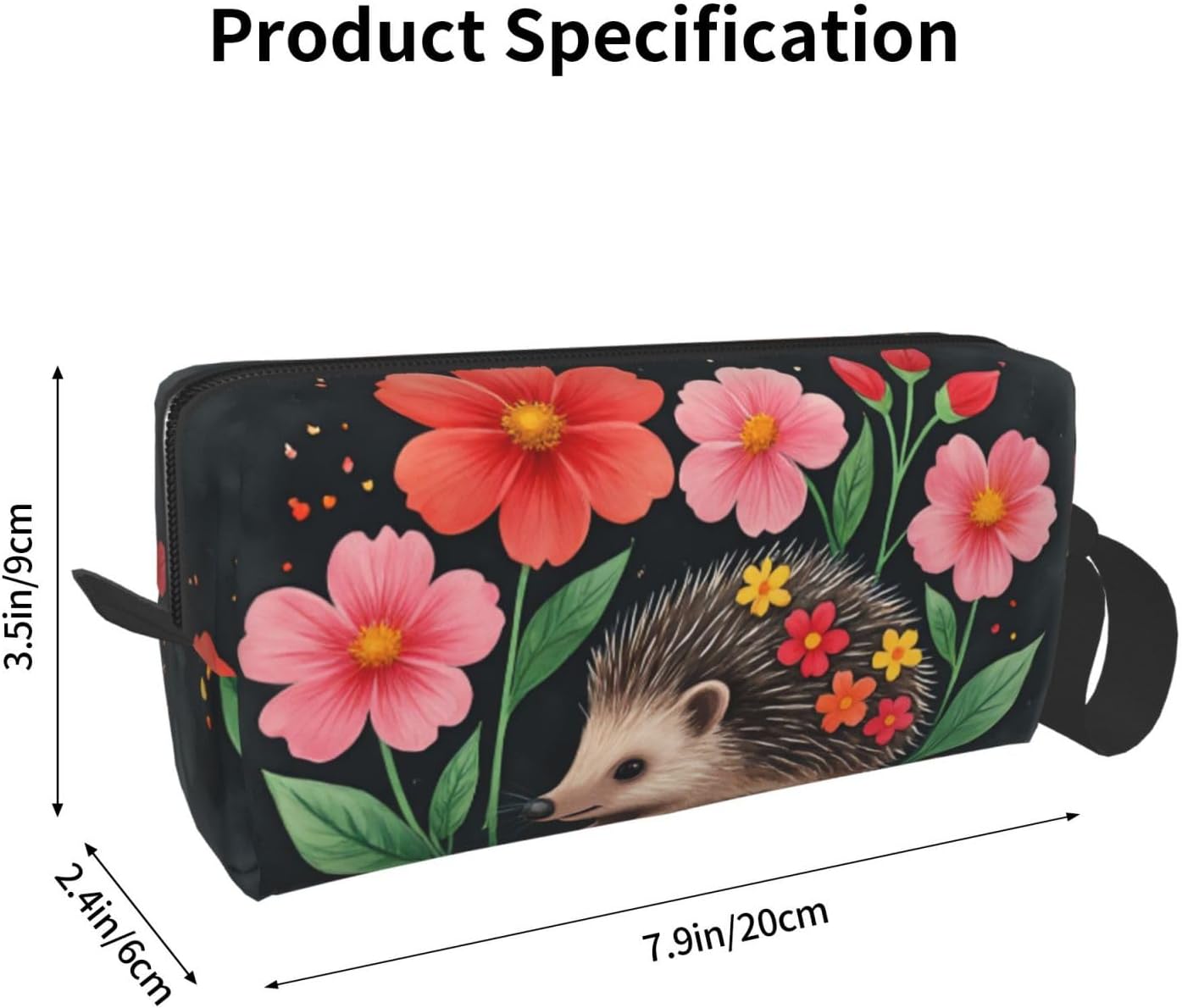 Flower Hedgehog Makeup Bag Small Compact & Durable Travel Cosmetic Bag Organizer Oxford Fabric