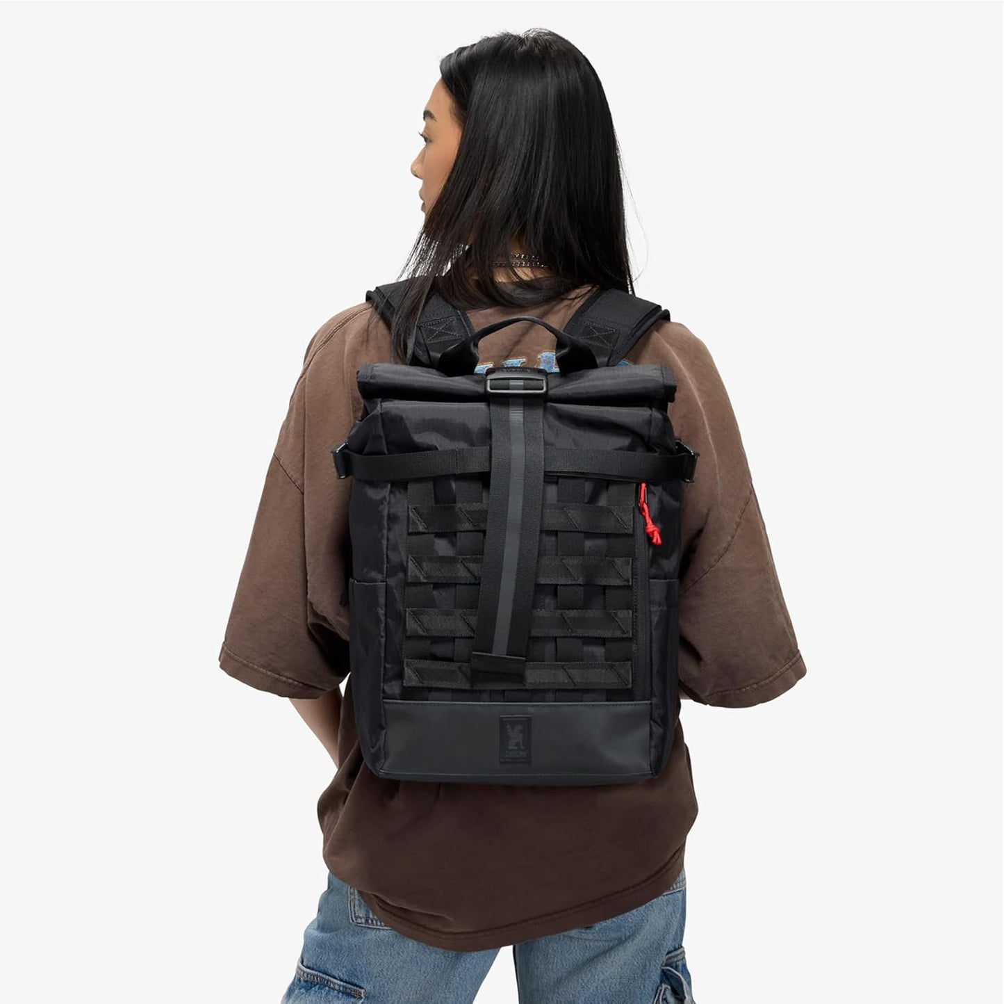 Chrome Industries Barrage 18L Black XRF Reflective Roll-Top Backpack – Water Resistant Bag for Work, School, Travel – Features Cargo Net & Laptop Pocket