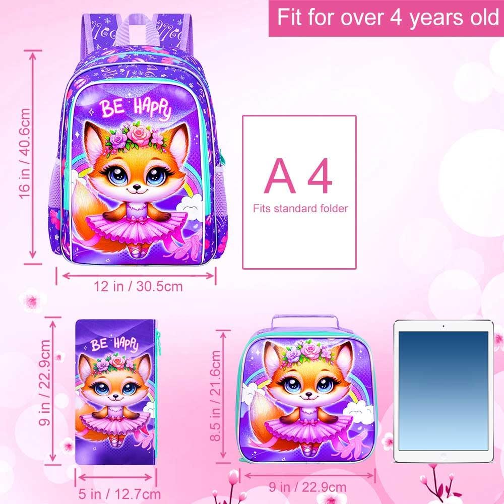 WZLVO 3PCS Kids Backpack for Girls, Unicorn Dinosaur Animal Prechool Elementary Kindergarten School Bookbag with Lunch Box