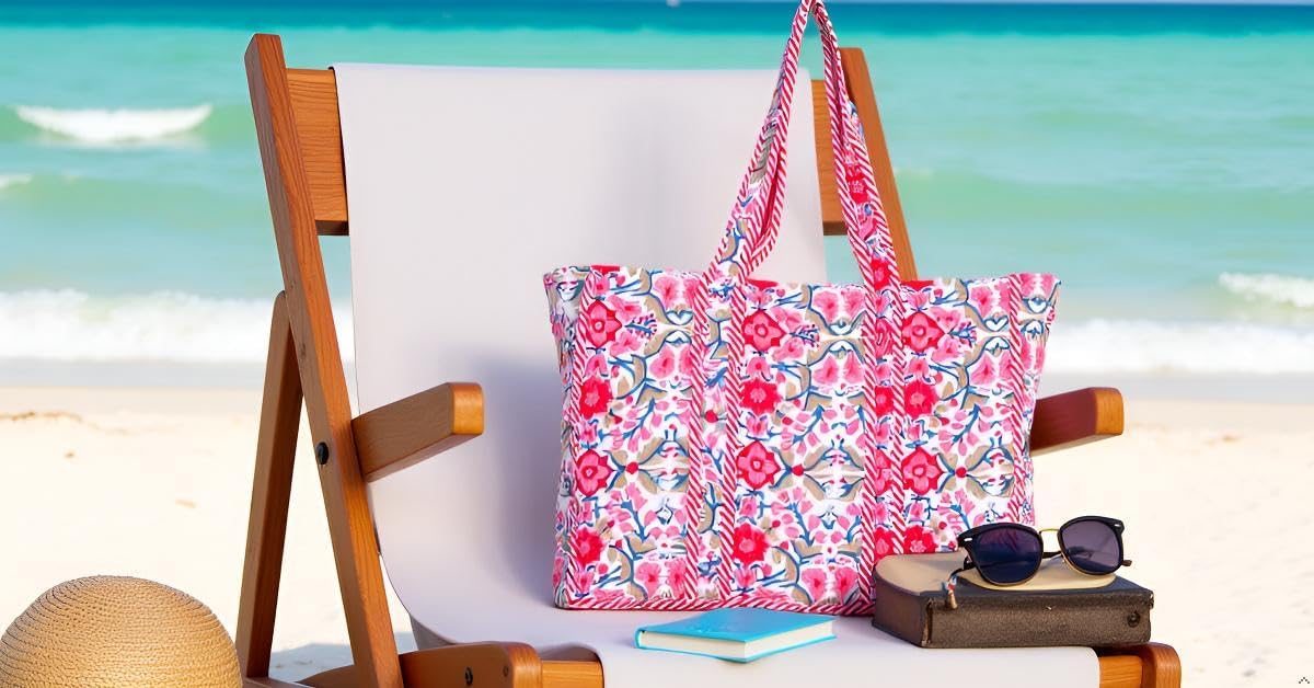 Floral Cotton Tote Bag for Women – Large Reusable Shoulder Bag for Shopping, Grocery, Beach, Travel & Everyday Use