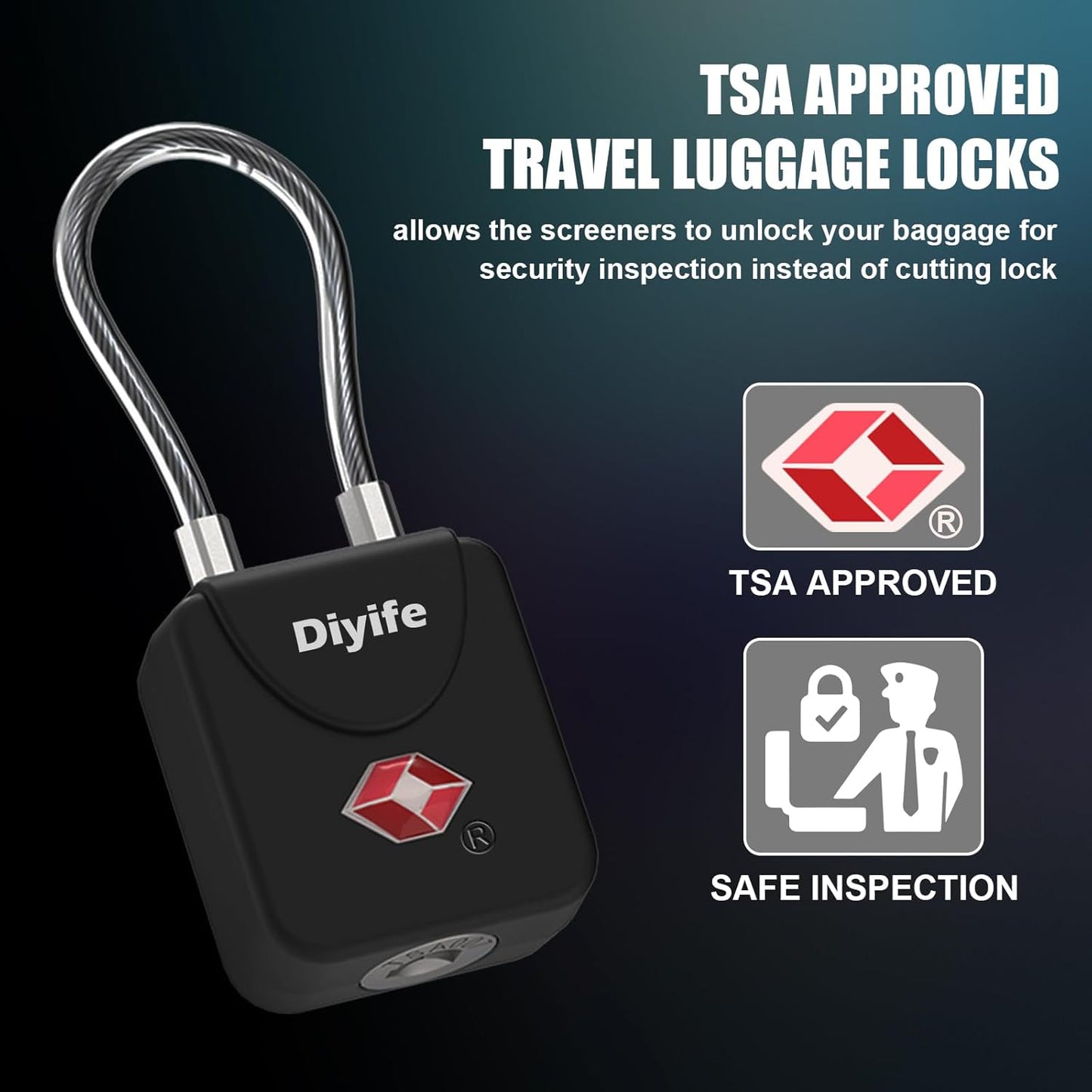 Luggage Locks with Key, [2 Pack] Diyife TSA Approved Luggage Locks, Suitcase Locks, Small TSA Travel Lock with Zinc Alloy Steel Cable Ideal for Backpacks, Bags, Toolbox, Case (Black)