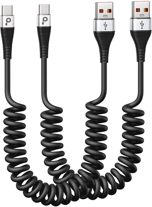 USB Type C Cable Fast Charging, 2Pack 5ft Coiled USB A to USB C Charge Cable for Car Android Auto Charging Cord Compatible with iPhone 17/16/15/Plus/Pro/Samsung Galaxy S20 S10 and More USB C Devices
