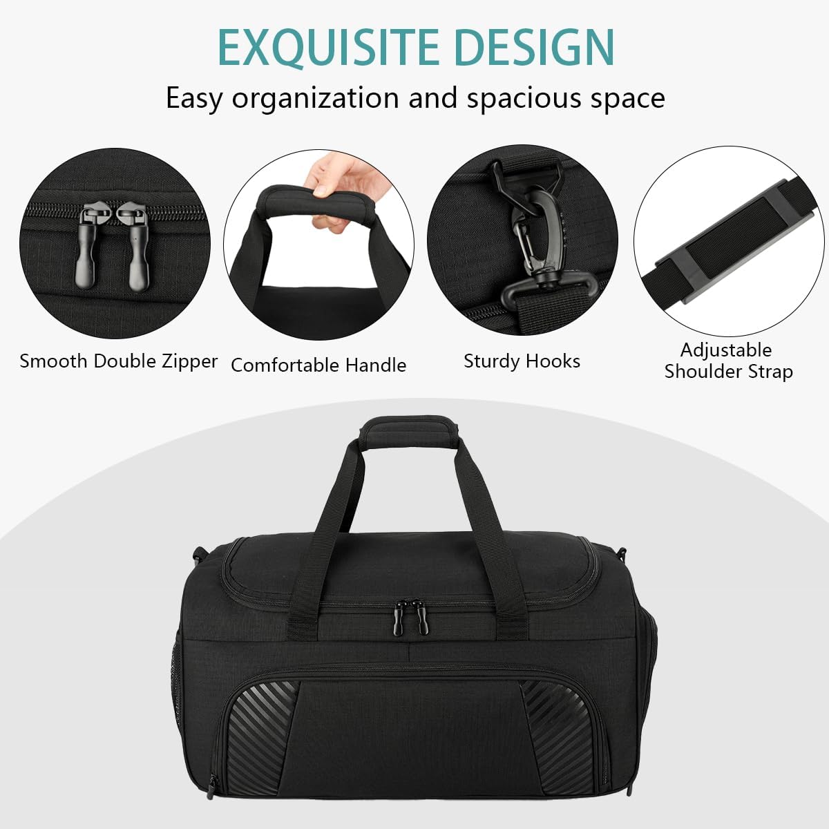 Urbanstand Gym Bag for Men - 22 Inch Large Sports Duffel Bags with Shoe Compartment, Weekender Carry On Duffle Bag for Sport, Camping, Fitness & Workout, Black