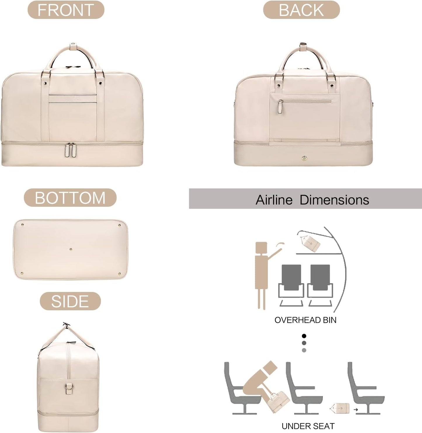 4PCS Leather Duffle Bags, Weekender Bag for Women Men, Large Travel Duffel-Overnight Bag with Toiletry, Makeup, Shoulder Bag, Faux Leather Carry On with Shoe Compartment (White)