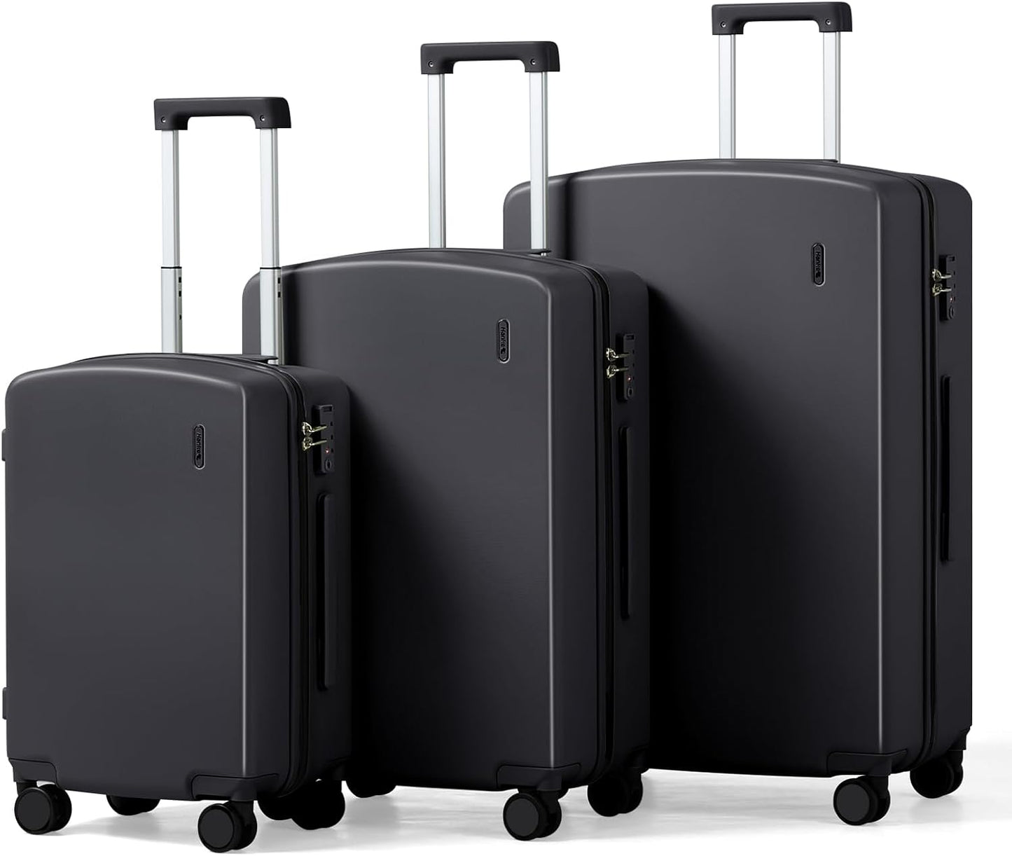 Hanke Hard Shell Luggage Sets 3 Pieces, Carry On and Checked Luggage Sets with Spinner Wheels, Durable PC Hardside Rolling Suitcase for Travel (20/24/28 Inch, Jet Black)