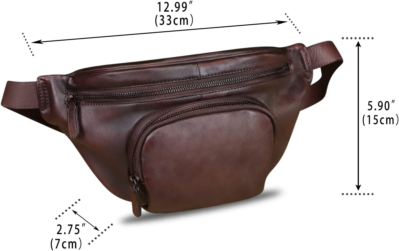 Genuine Leather Fanny Pack for Women and Men Vintage Real Leather Sling Bag Crossbody Bag Fashion Waist Bag Chest Purse (Coffee)
