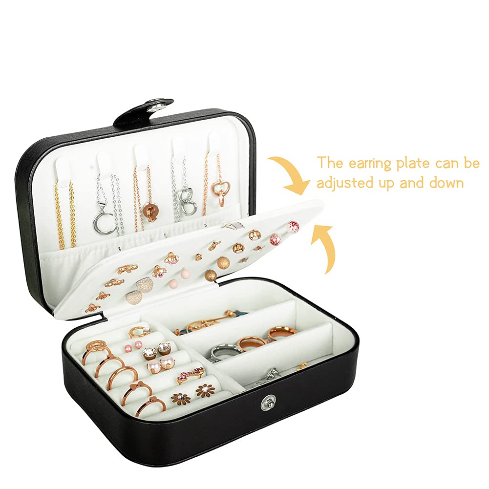 Hatori Travel Jewelry Box, PU Leather Small Jewelry Organizer for Women Girls, Double Layer