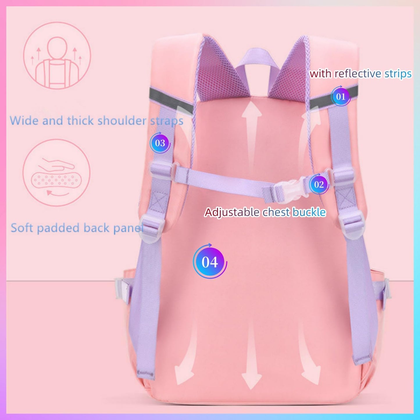 Girls Backpack, Kids Backpack for Girls School Bunny Book Bag for Elementary Primary School Kindergarten Elementary Preschool Middle
