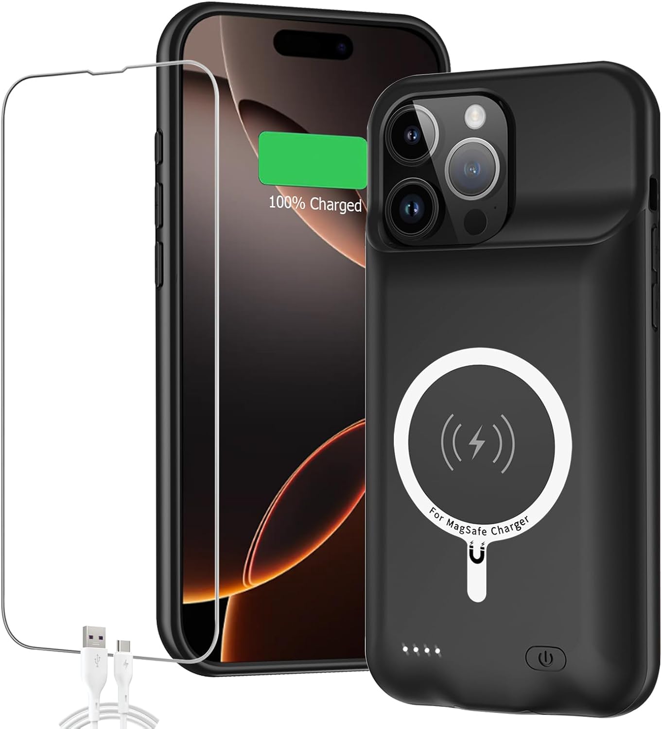 Battery Case for iPhone 16 Pro Max, 12000mAh Capacity Portable Charger Case Rechargeable Smart Battery Pack Compatible with iPhone 16 Pro Max 6.9 inch Charging Cover Support Wireless Charging-Black