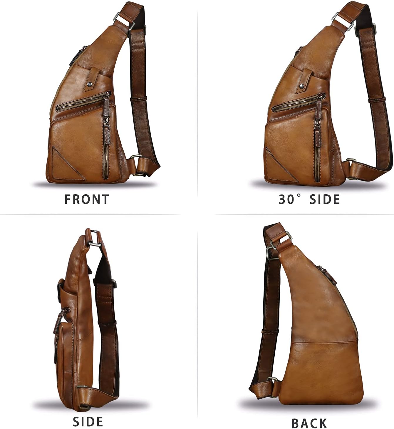 Genuine Leather Sling Bag for Men Vintage Handmade Crossbody Daypack Hiking Backpack Retro