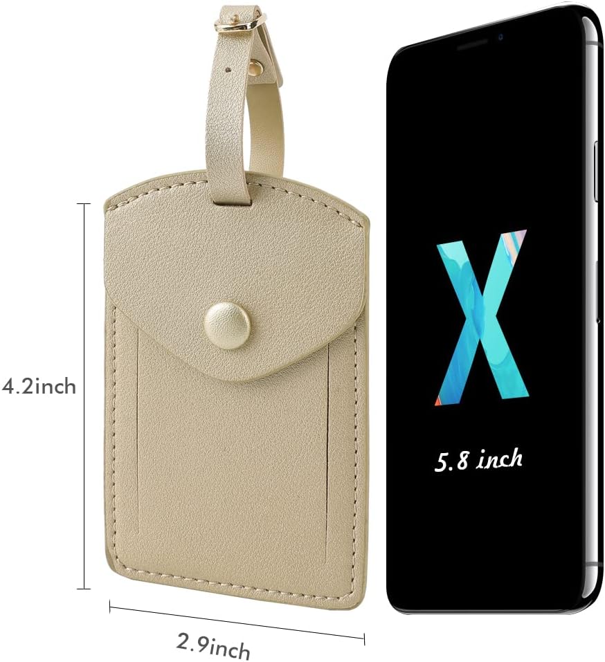 Kevancho Leather Luggage Tags for Men Women, Suitcase Labels Baggage Bag Tag ID Tags with Full Back Privacy Cover for Cruise Ships, Travel Accessories Tags Set of 2 PCS (Beige)