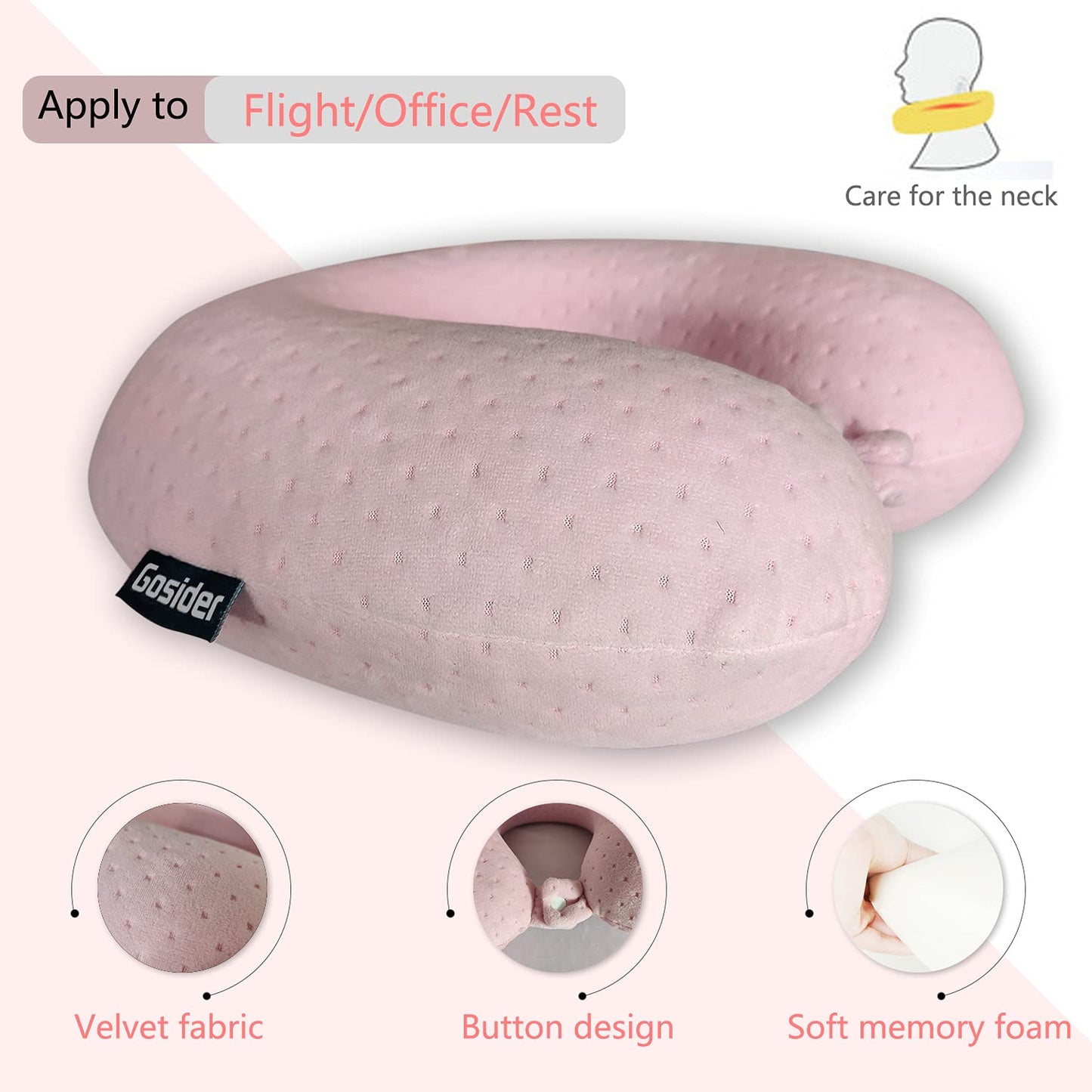 Gosider Neck Pillows for Sleeping Travel Pink Travel Pillow Comfortable U Shape Memory Foam Pillows