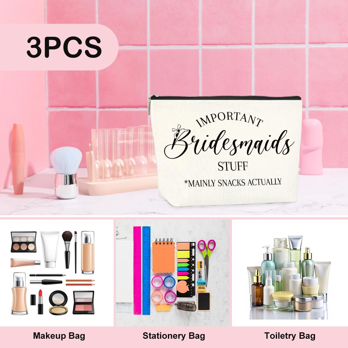 3PCS Wedding Mrs Bridal Shower Gifts Engagement Gifts for Couples Bridal Shower Gifts Wedding Makeup Bag Cosmetic Bag for Women Female Lady Friend Coworker Fiance Gifts Bachelorette Gifts for Bride