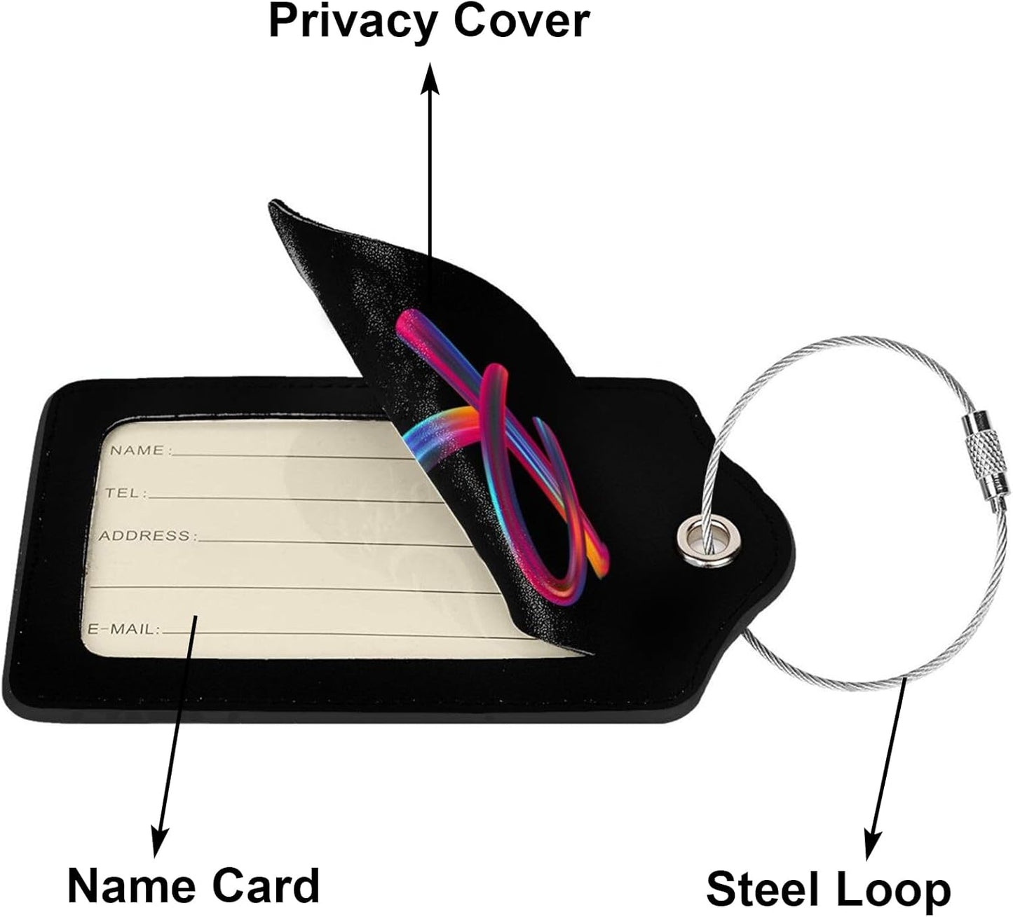 2 Pack Initial Luggage Tags for Suitcase, Colorful Letter Design Cruise Name Bag Tags, Novelty Baggage Identifiers with Full Privacy Cover, Leather ID Label for Women Men Kids Travel, Rainbow Letter R