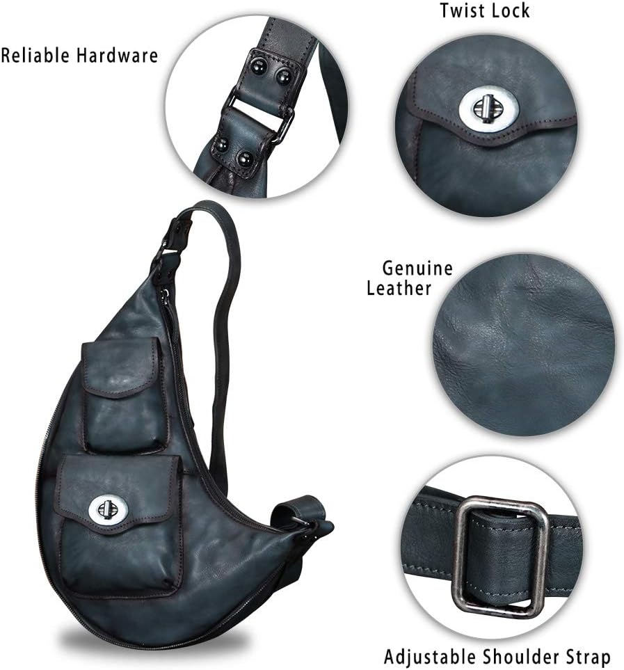Genuine Leather Large Sling Bag for Men and Women Vintage Real Leather Sling Backpack Shoulder Crossbody Bag Chest Bag