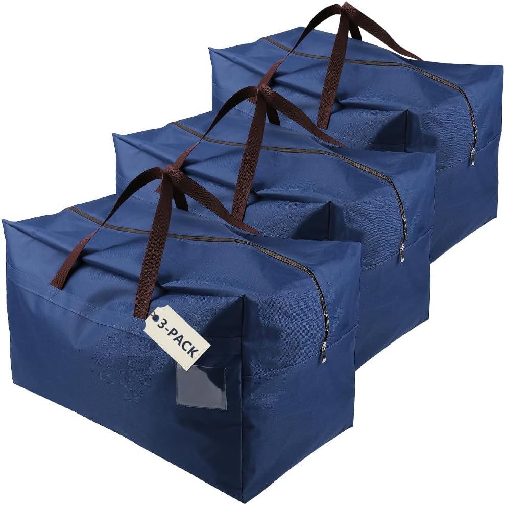 iwill CREATE PRO Pack of 3 100L Large Size Clothing Bedding Storage Bags with Carry Handles, Duffle Bag for Travel Big Carry Bag for RV Travel, House Moving Bags, Blue