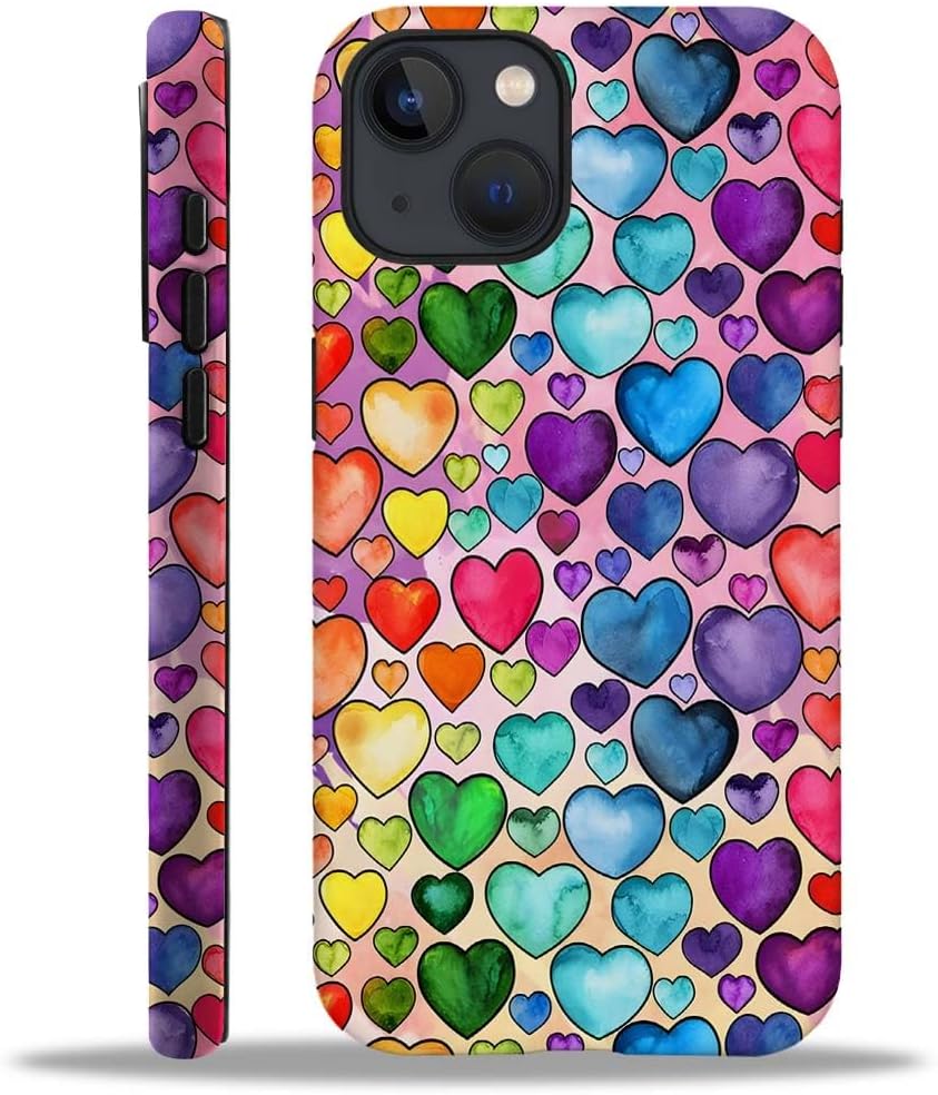 SEized Case Compatible with for iPhone 13,Colorful Heart Lovely Cute Pink Phone Case for Girl Women Boy Men,Durable Protection Case for iPhone 13