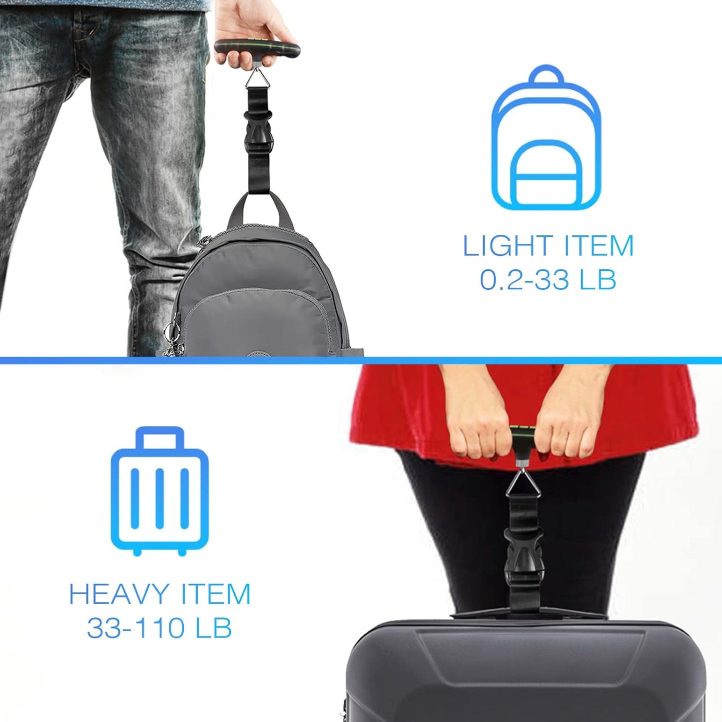 Digital Luggage Scale, 110LB Portable Hanging Baggage Scale with Backlit for Travel,Suitcase Weight Scale with Lock and Hook,Battery Included