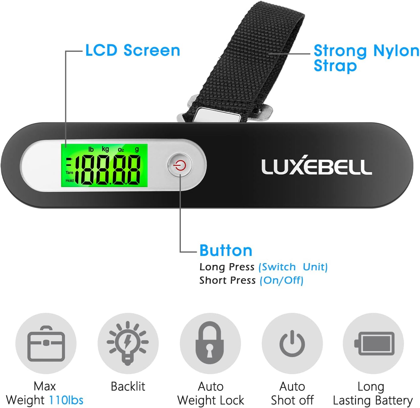 Digital Luggage Scale Vacation Travel Essentials Accessories Gifts for Traveler Portable Suitcase Handheld Weight Scale 110 lbs Hanging Baggage Travel Must Haves