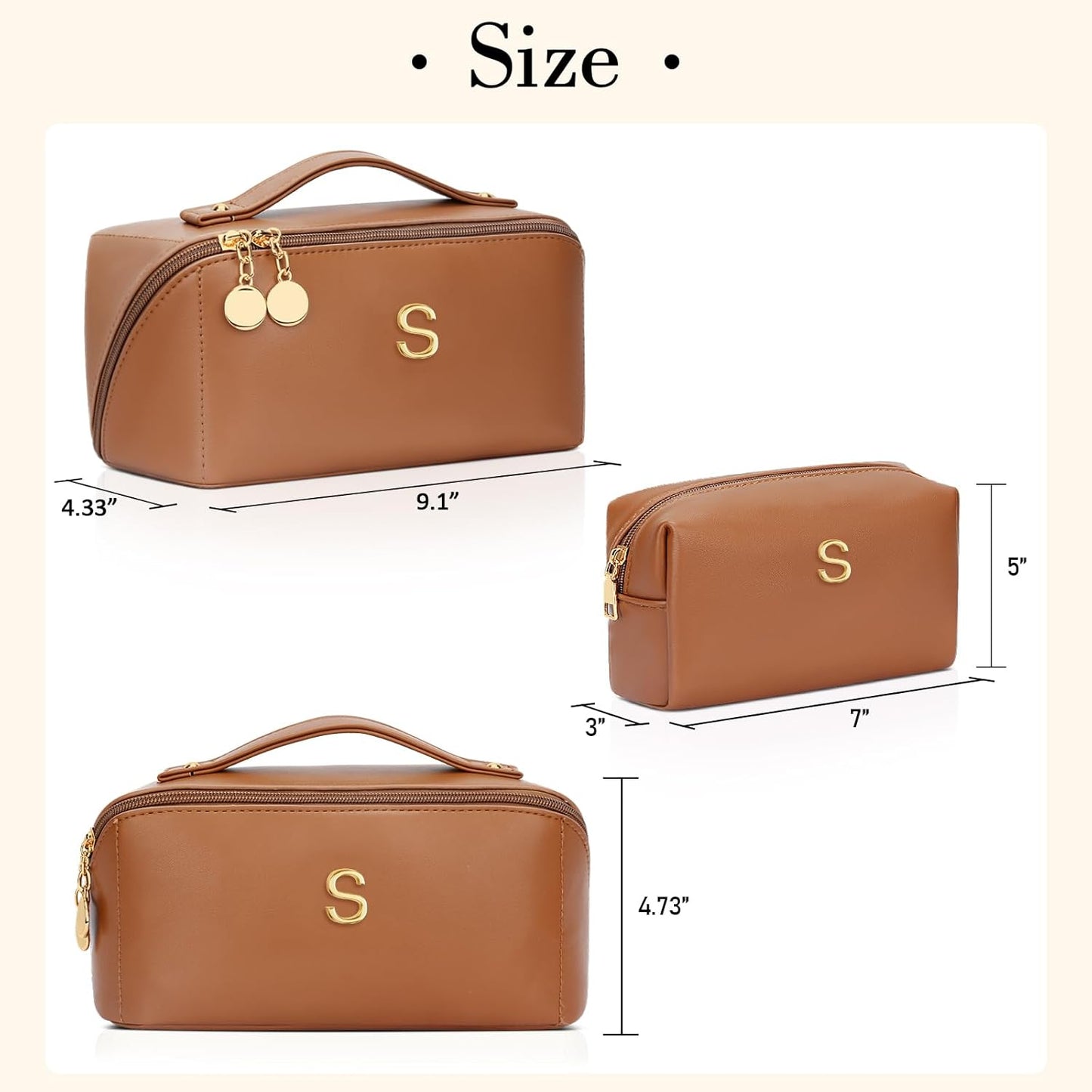 Birthday Gifts for Women Teen Girl, Personalized Initial Makeup Organizer Bag Set, Open Flat Travel