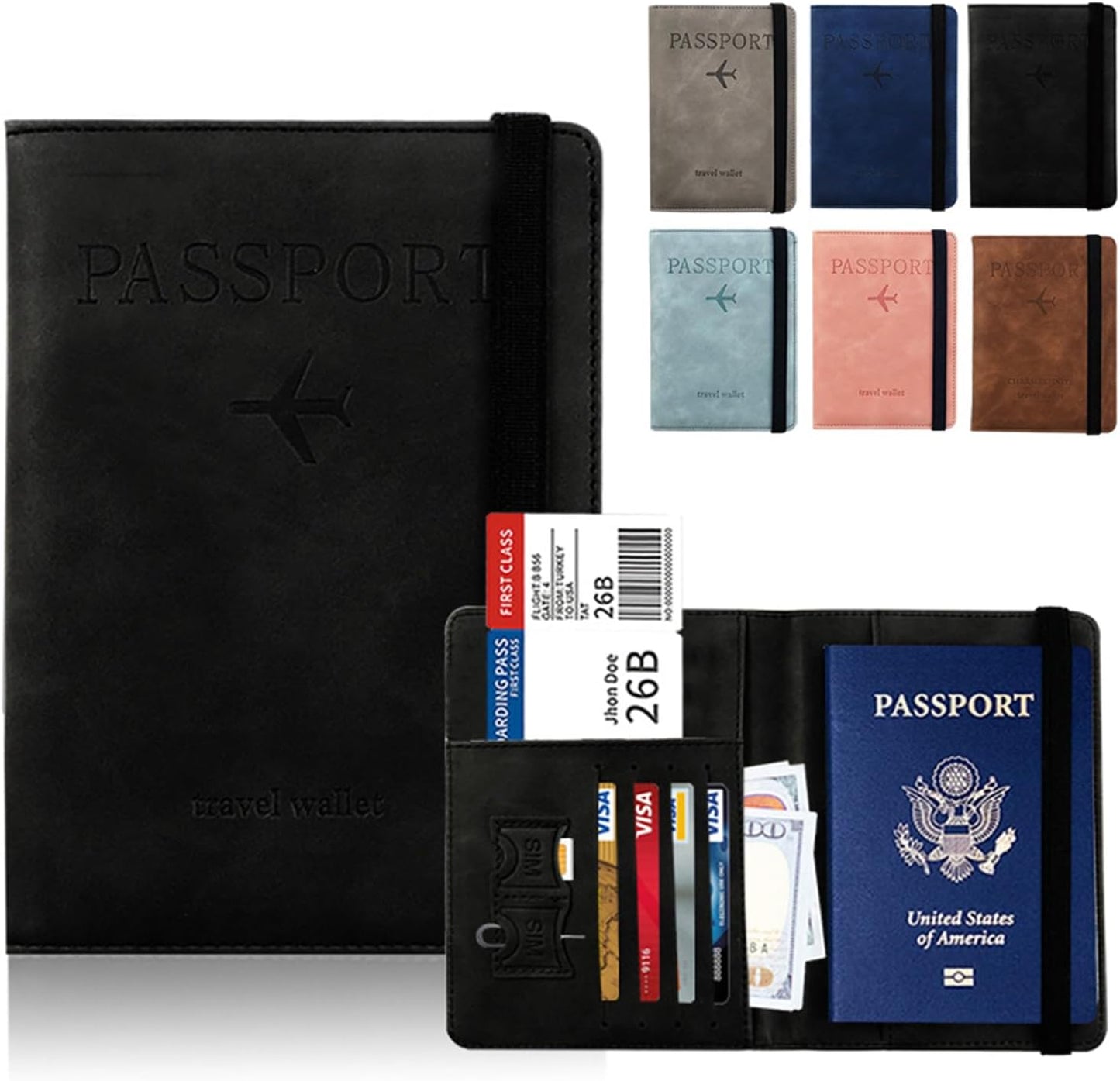 2-Pack Passport Holder Cover Wallet RFID Leather Passport Travel Wallet Elastic Strap Leather Card Case Accessories for Men Women