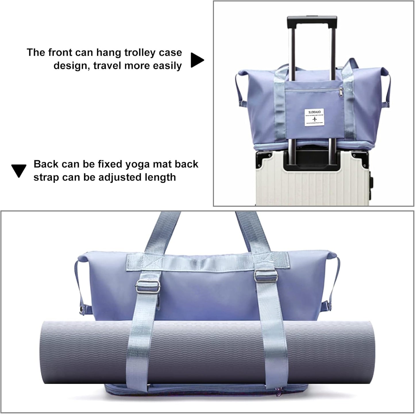 Large Capacity Folding Travel Tote Bag, Oxford Fabric Waterproof Lightweight Foldable Travel Duffel Bag, Portable Expandable Travel Bag, Dry and Wet Separation Carry On Bag for Airplanes (Blue-2)