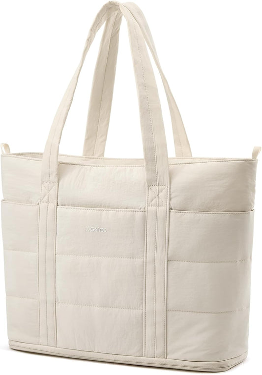 G4Free Tote Bag for Women,Puffer Work Bags with Zipper Compartments, Expandable Handbag for Travel Work Sport