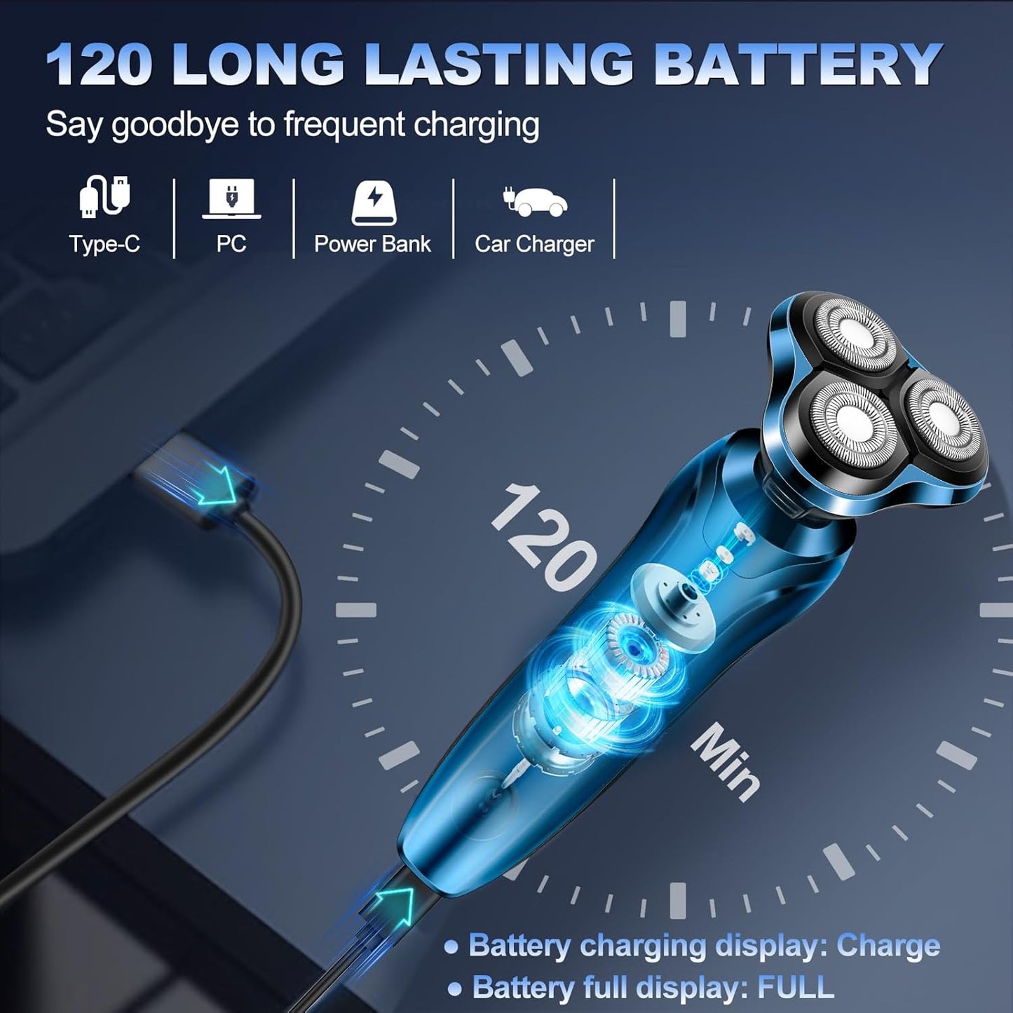 Electric Razor for Men, Cordless Rotary Electric Shaver, Rechargeable Wet & Dry Waterproof Floating Head Shaver, 4D Dual-Ring Face Shaving Grooming Tool, Travel Shaving Kit, Ideal Gift for Men