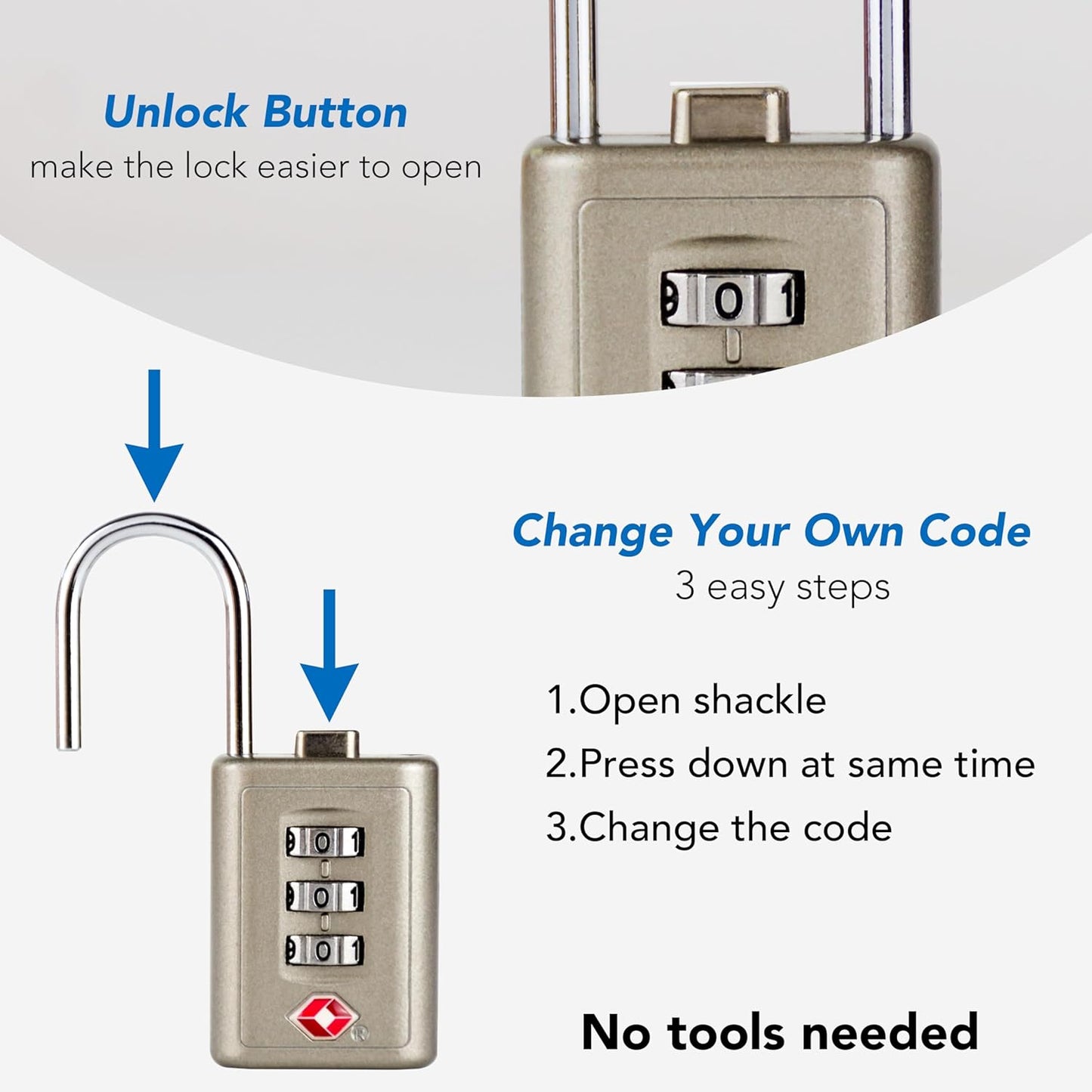 Combination Lock TSA Approved Lock 3 Digit Code Padlock Luggage Lock for Bags, Luggage, Backpacks, Toolboxes, Suitcases, Storage Cabinets
