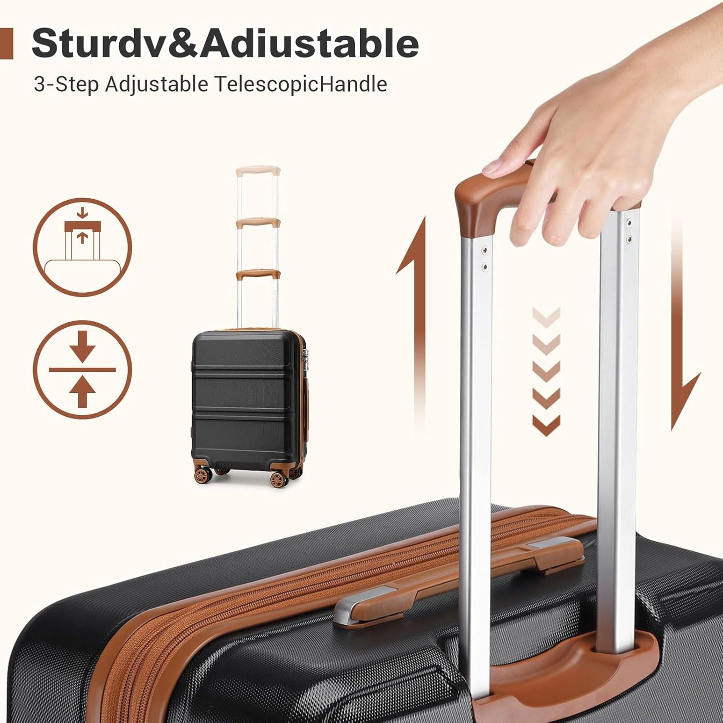Kono Luggage 3 Piece Set Suitcase Spinner Hardshell Lightweight TSA Lock For Men Women(apricot black, 3 piece set(20in24in28in))