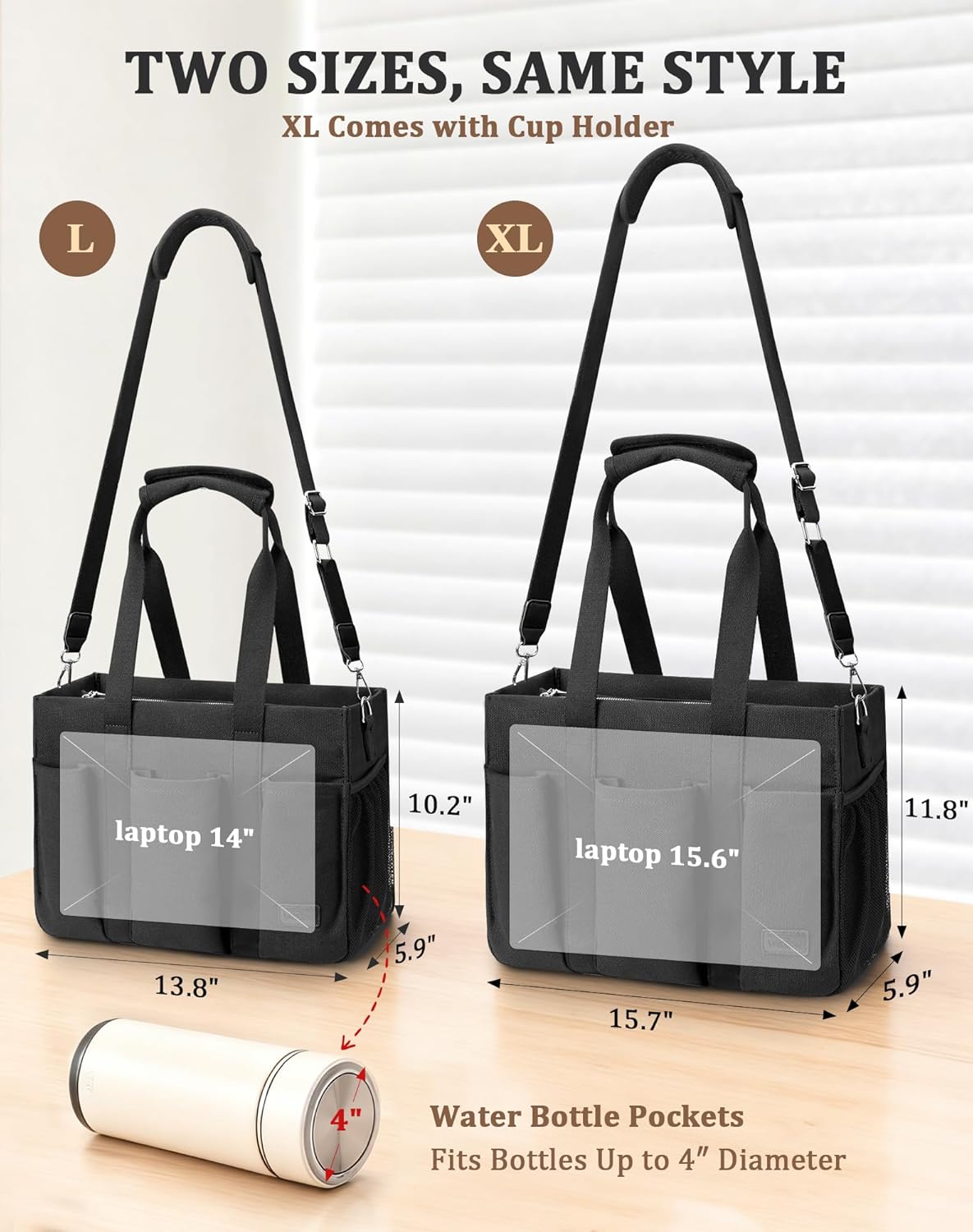 Canvas Tote Bag for Women, Large Shoulder Bag with Laptop Compartment & Zipper, Ideal for Work Travel College Teacher