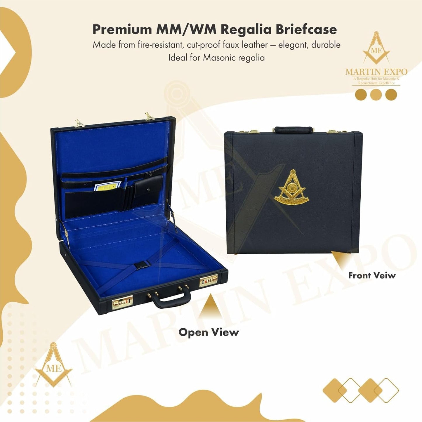 Masonic Past Master MM/WM and Provincial Full Dress Apron Cases briefcase, Size (15.5" 17.5" 3") Inches
