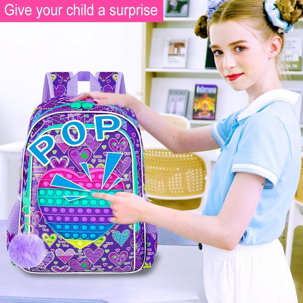 AGSDON 3PCS Backpacks for Girls, 16" Elementary Kids Bookbag for Prechool, Water Resistant Backpack with Lunch Box