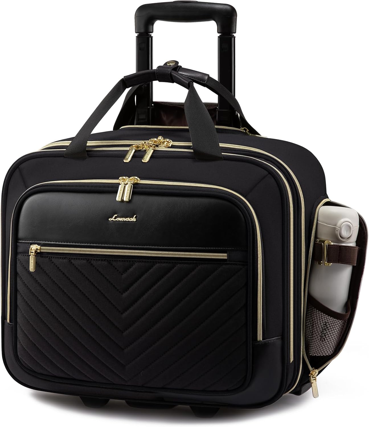 LOVEVOOK Rolling Laptop Bag Women, 17.3 Inch Laptop Briefcase with Wheels for Work Travel Business, Underseat Carry On Luggage Case,Black