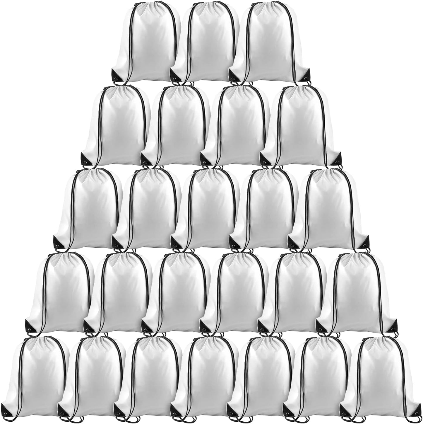 PLULON 25 Pcs White Drawstring Backpack Bags Bulk String Backpack Cinch Sack Pull Sport Gym Backpack Bags for Yoga Traveling Outdoor Sports
