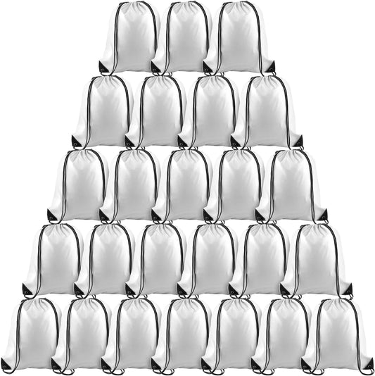 PLULON 25 Pcs White Drawstring Backpack Bags Bulk String Backpack Cinch Sack Pull Sport Gym Backpack Bags for Yoga Traveling Outdoor Sports