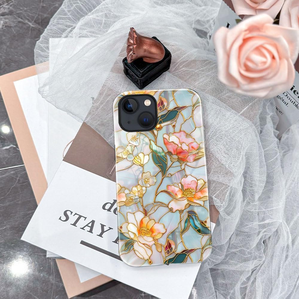 Case for iPhone 15 - Slim Fit Anti-Scratch Phone Case for Girl Women - Stained Glass Aesthetic Flowers (Glossy)