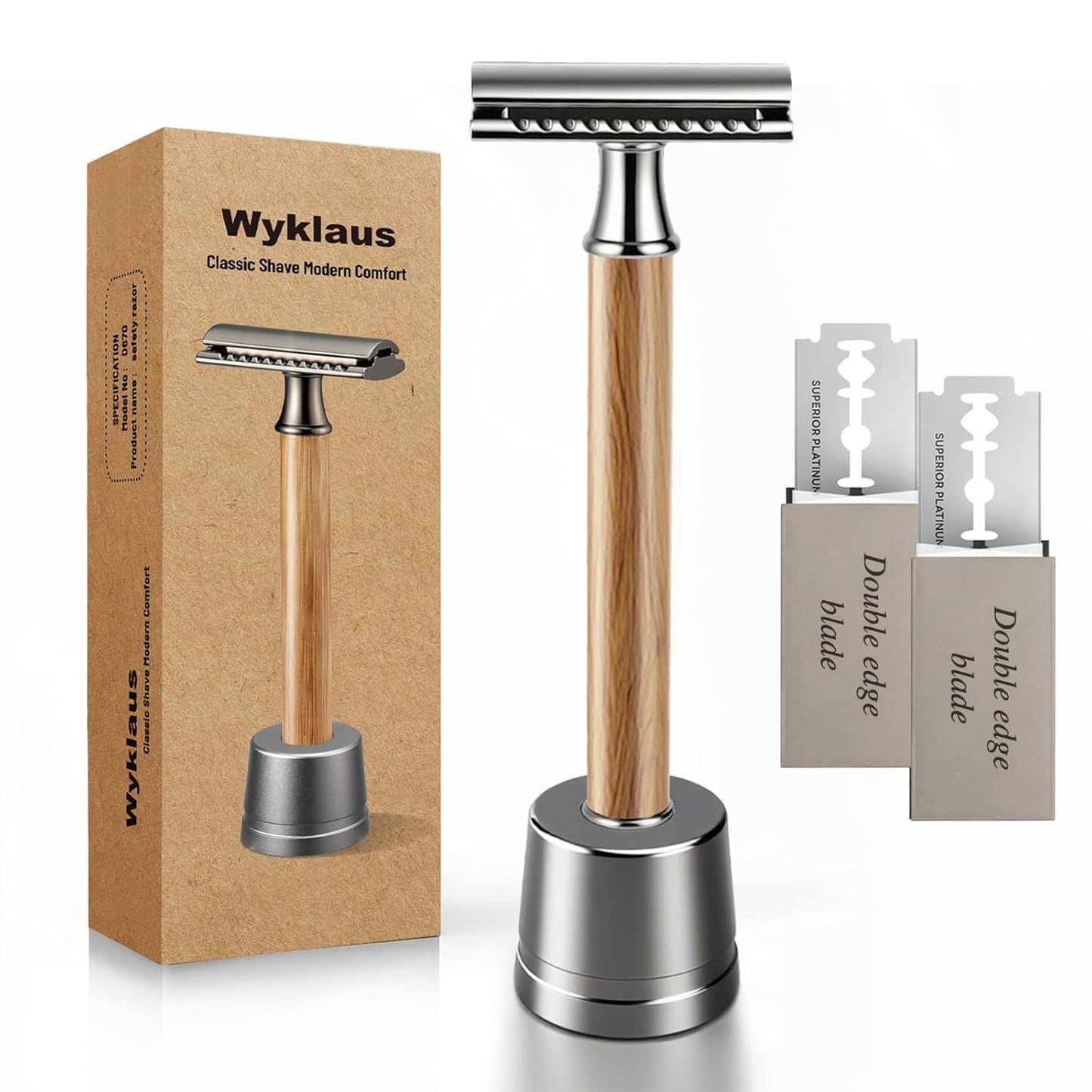 Double Edge Safety Razor: Premium Metal Single Blade Face Razor for Men & Women, Eco-Friendly Bamboo Handle & 10 Double Edge Blades