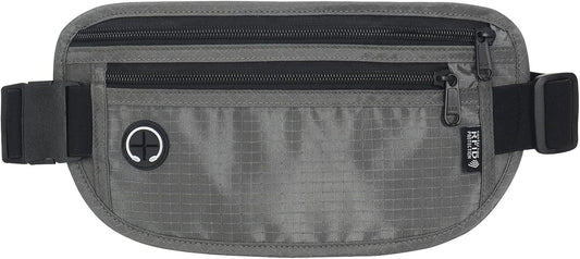 Slim RFID Blocking Money Belt for Travel - Anti-Theft Hidden Passport Holder Waist Wallet with Secure Pouch for Cash, Credit Cards & Phone Safe (Grey)