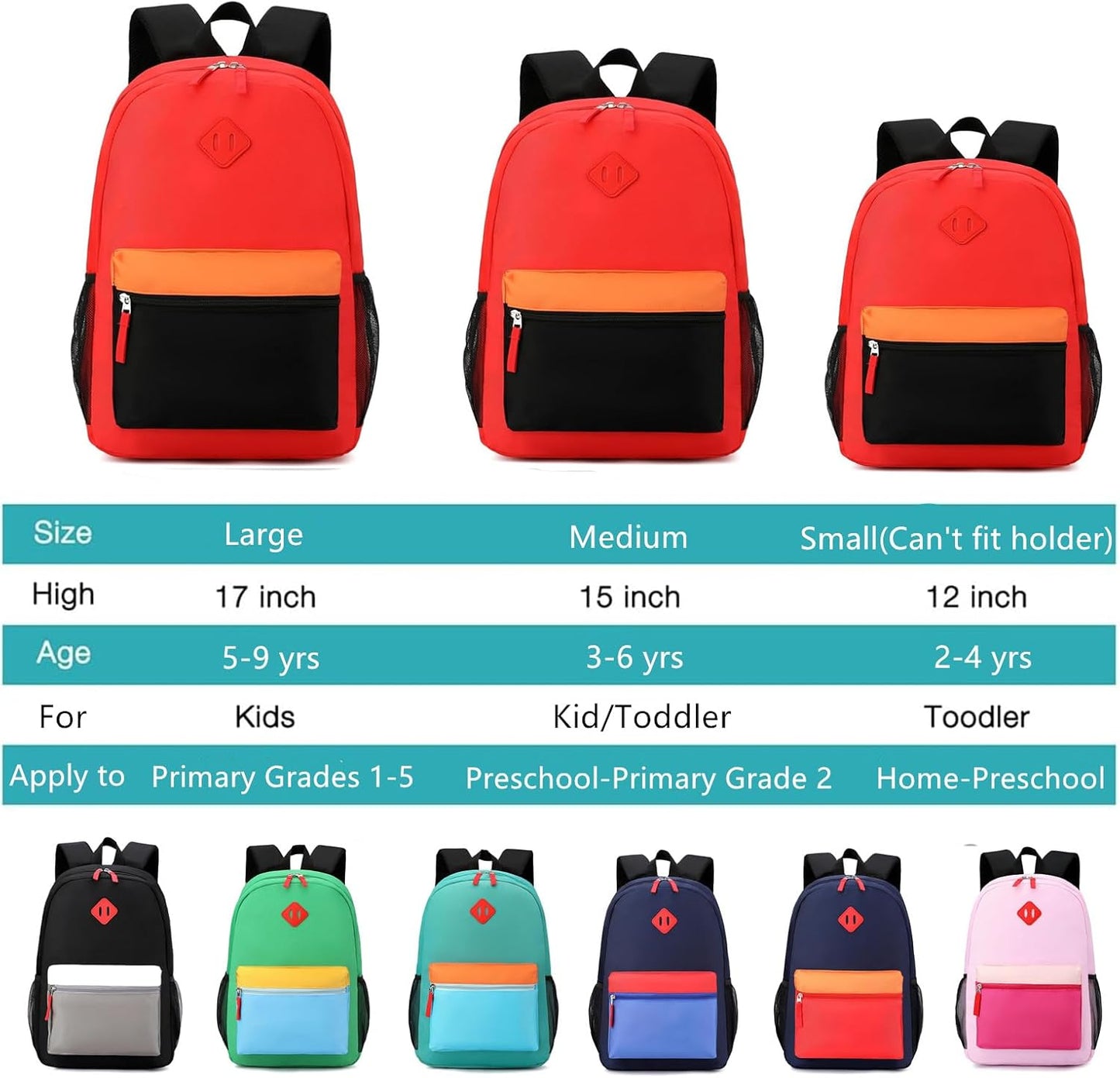 Kids Backpack Lunch Box Set Elementary School Backpacks 5-9 Years for Boys and Girls with Chest Buckle (Set Red Black, Large-17 H)