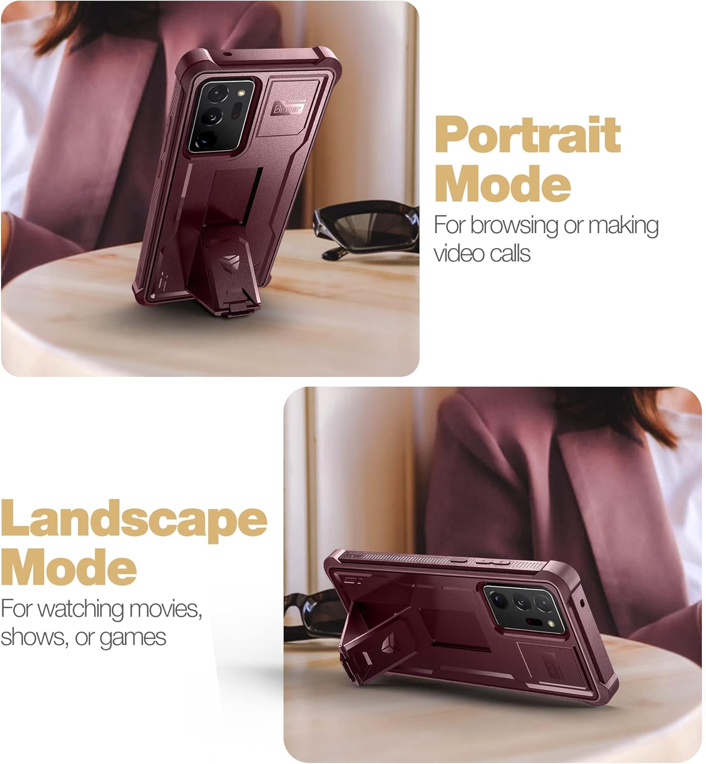 Dexnor for Samsung Galaxy Note 20 Ultra 5G Case, [Built in Screen Protector and Kickstand] Heavy Duty Military Grade Protection Shockproof Protective Cover for Samsung Galaxy Note 20 Ultra, Maroon Red