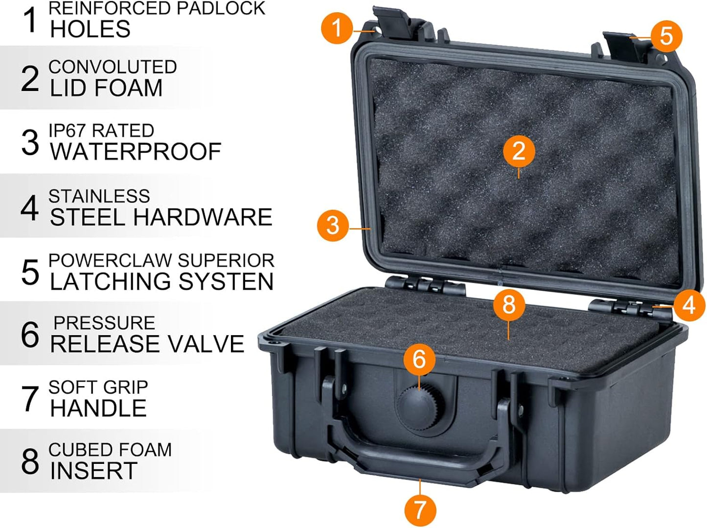 MEIJIA Portable All Weather IP67 Waterproof Protective Case, Hard Case,Camera Case With Customizable Foam,Fit Use of Drones, Cameras,Equipments (Black, 8.12x6.56x3.56inches)
