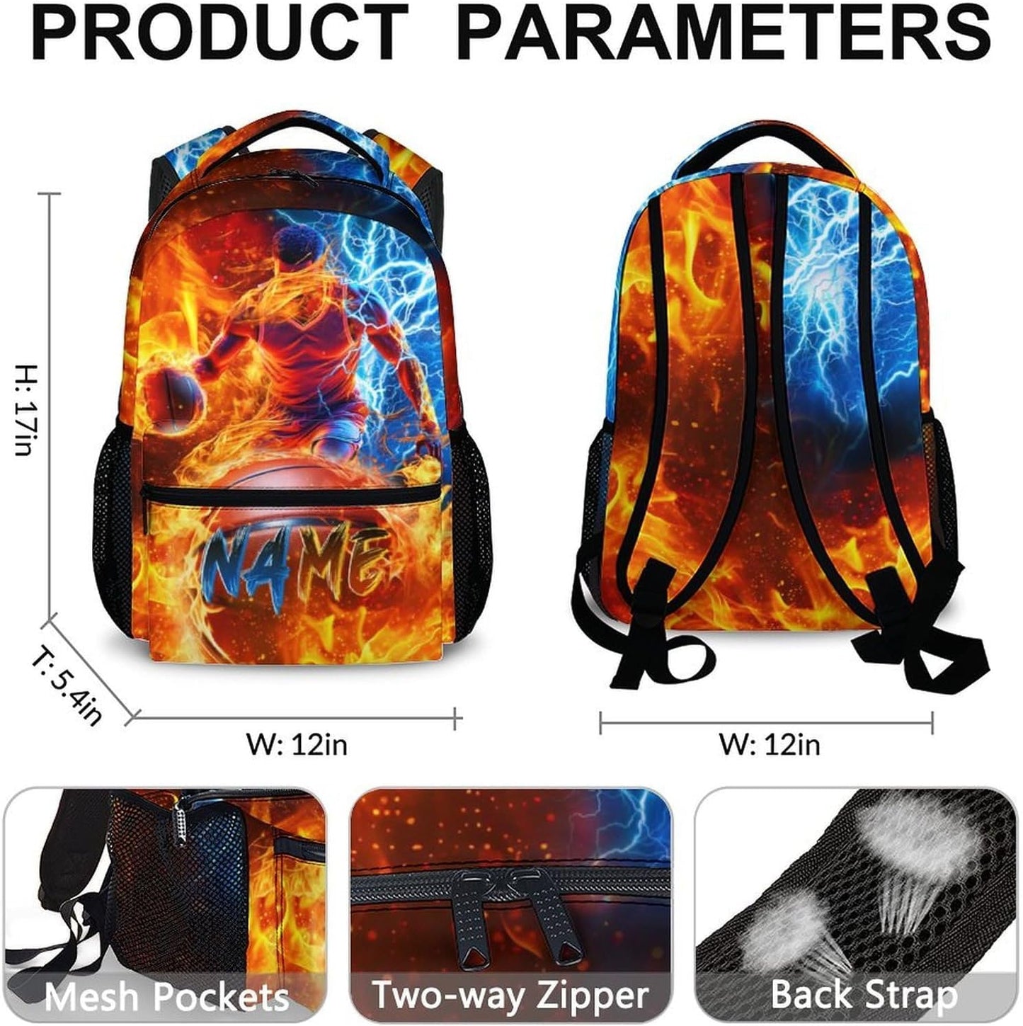 Boys Basketball Backpacks - Custom Sport Backpack with Name for Kids School - Lightweight Back to School Supplies - 17 Inch Personalized Cool Bookbag for Elementary Middle Primary High Senior