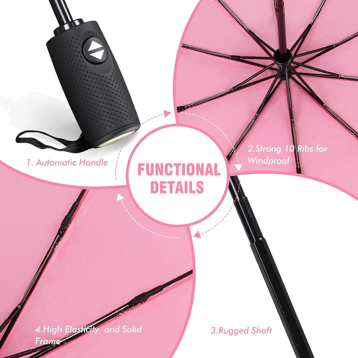 ZOMAKE Travel Umbrella Compact - 10 Ribs Portable Collapsible Umbrellas for Rain Windproof - Paraguas Automatic Small Folding Umbrella Lightweight Packable Umbrella for Women Men