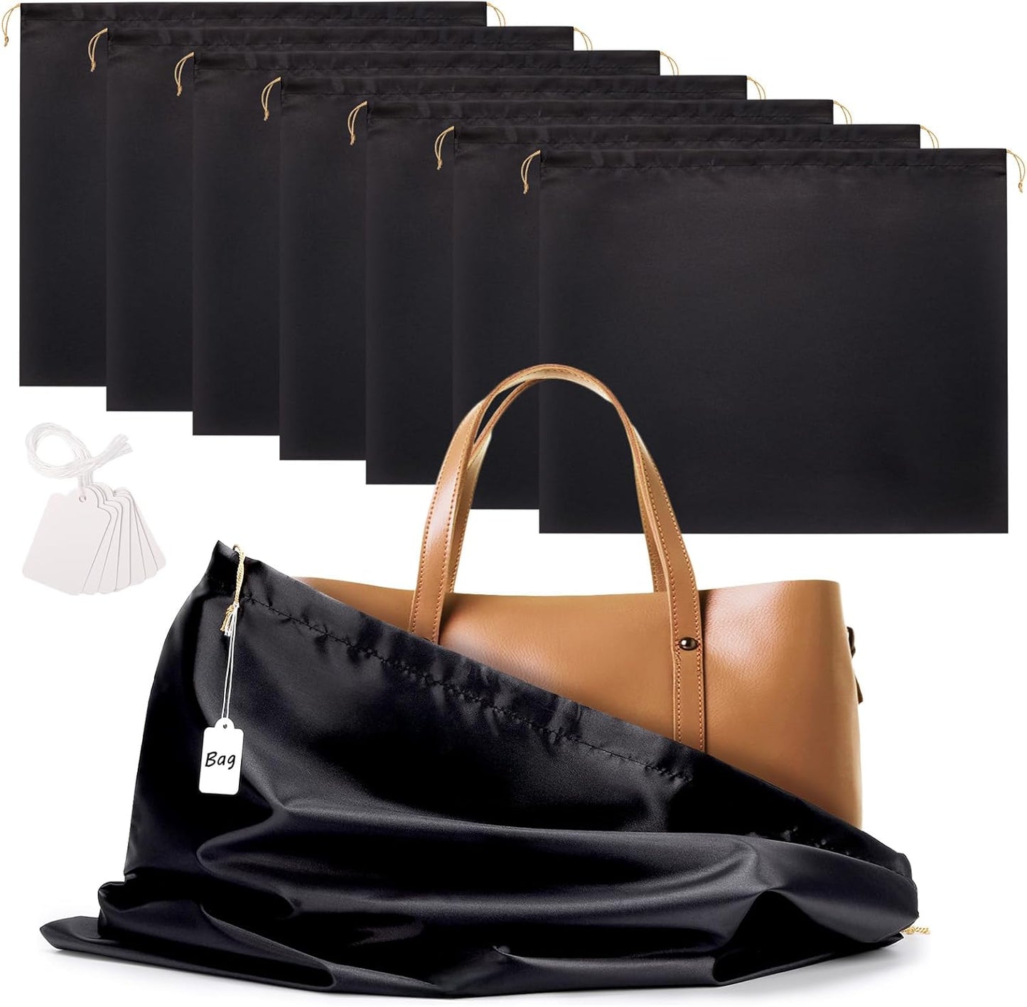 Ewen 23.6x19.6in Satin Dust Bags for Handbags, 7 Pack of Black Storage Bag for Shoes and Boots, Dustproof Silk Bags with Drawstring for Travel, Dust Cover Bag for Purse Clothing, Closet Organizers