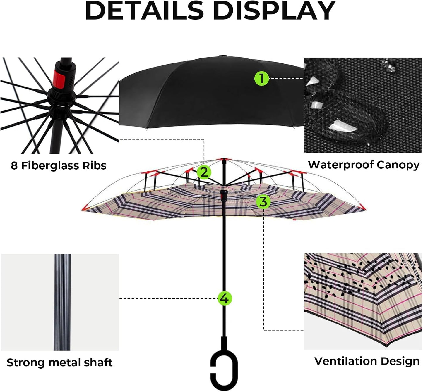 LLanxiry Windproof Inverted Umbrella, Large Reverse Umbrellas for Rain with C-shaped Handle Big Upside Down Inside Out Umbrella for Women & Men