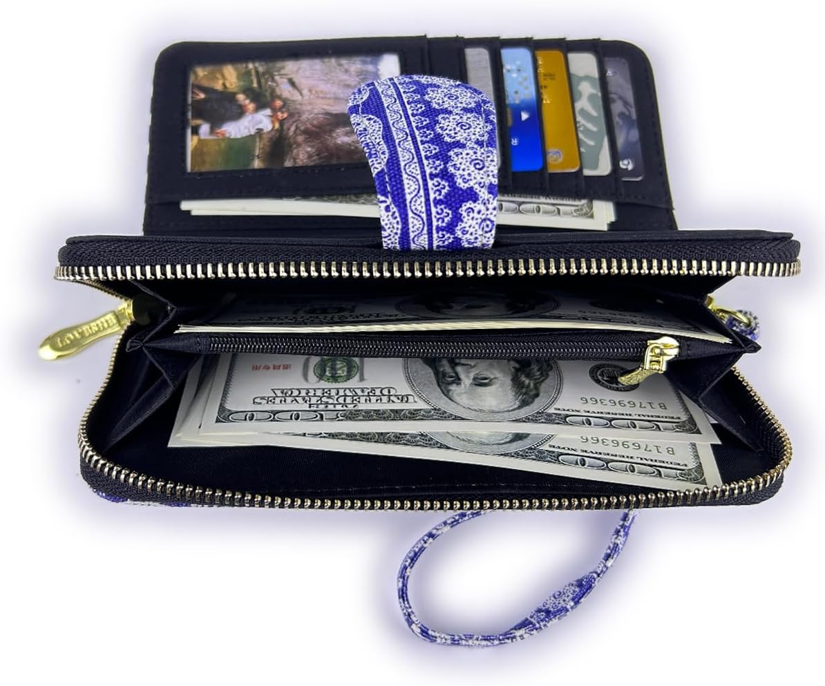 Women Wallet Card RFID For Womens Holder Blocking Credit Small Zipper Purse Pocket Bifold Slim Coin ID Ladies Wristlet Clutch Large Capacity Window Case Travel Zip Women's