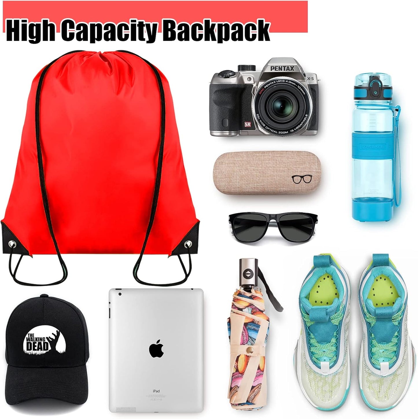 Drawstring Backpack Bulk 100Pcs Cinch Bag, Polyester Drawstring Bags for Gym Beach Sports Short Trip Party (Red)