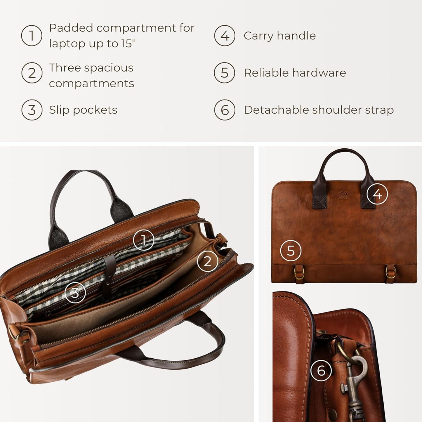 Time Resistance Leather Briefcase for Laptop Attache Case Messenger Bag for Men and Women